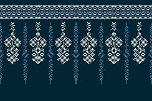 Ethnic geometric fabric pattern Cross Stitch.Ikat embroidery Ethnic oriental Pixel pattern blue background. Abstract,vector,illustration. Texture,clothing,frame,decoration,motifs,silk wallpaper. vector