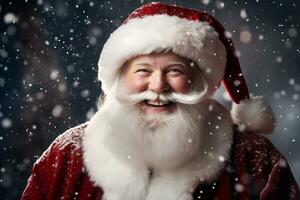 Smiling santa claus in his iconic red suit and beard photo