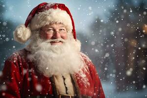 Smiling santa claus in his iconic red suit and beard photo