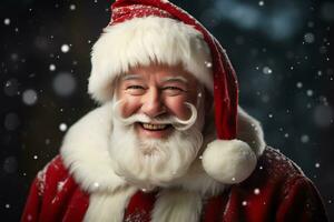 Smiling santa claus in his iconic red suit and beard photo