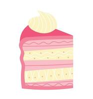 Piece of pink cake isolated on white background. Vector for postcards and stickers. Decorative hand drawn piece of pink cake.