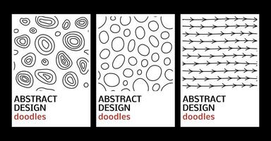 Set of abstract monochrome cover templates with doodle. Freehand vector illustration for banner or poster.