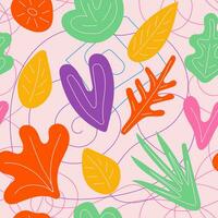 Seamless pattern with stylized autumn leaves. Hand drawn vector illustration abstract nature shapes and lines.