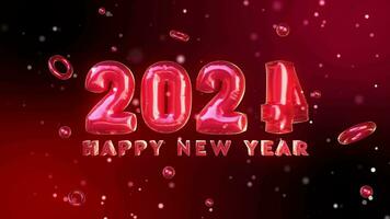 gelukkig nieuw jaar 2024 viering, rood tekst animatie achtergrond video