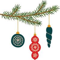 Christmas tree branches with New Year toys vector