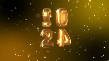 Happy new year 2024 celebration, golden text animation background video