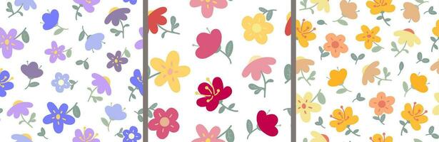 baby drawing cute flowers. set of gentle seamless patterns for fabric, wrapping paper, wallpaper. vector