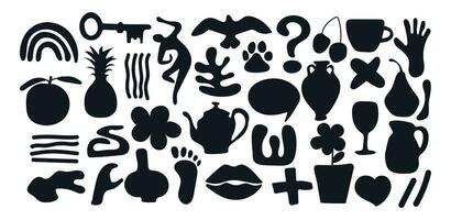 Set of hand drawn doodles abstract shapes. Different quirky scribble elements in cubism style vector