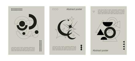 Futuristic bauhaus posters set. Retro posters with different geometric elements vector