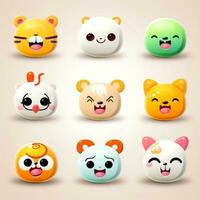 Set of animal faces, face emojis, stickers, emoticons,cartoon funny mascot characters face set, Generative AI illustration photo