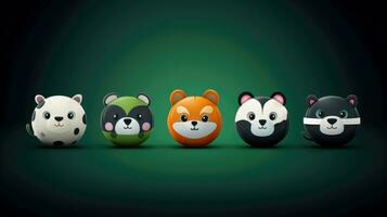 conjunto de animal caras, cara emojis, pegatinas, emoticones, dibujos animados gracioso mascota caracteres cara colocar, generativo ai ilustración foto