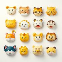 Set of animal faces, face emojis, stickers, emoticons,cartoon funny mascot characters face set, Generative AI illustration photo