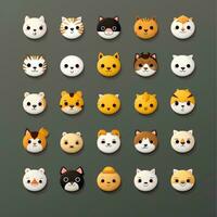 Set of animal faces, face emojis, stickers, emoticons,cartoon funny mascot characters face set, Generative AI illustration photo