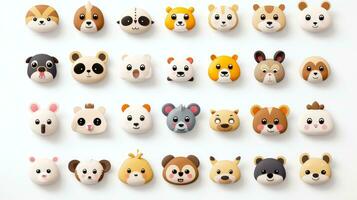 Set of animal faces, face emojis, stickers, emoticons,cartoon funny mascot characters face set, Generative AI illustration photo