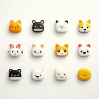 conjunto de animal caras, cara emojis, pegatinas, emoticones, dibujos animados gracioso mascota caracteres cara colocar, generativo ai ilustración foto