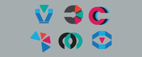 Abstract Logo set mordern techno design vector