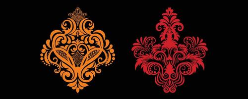 Set of damask ornamental element vector design