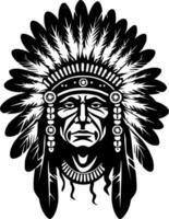 Indian Chief, Black and White Vector illustration