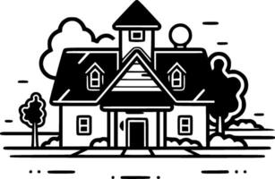 Farmhouse, Black and White Vector illustration