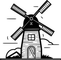 Windmill, Minimalist and Simple Silhouette - Vector illustration