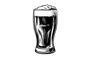 Glass of beer engraving style. Hand drawn black color vintage vector illustration. photo