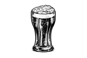 Glass of beer engraving style. Hand drawn black color vintage vector illustration. photo