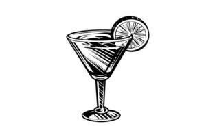 Margarita cocktail engraved isolated drink vector illustration. Black and white sketch composition photo