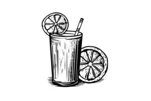 Drink lemonade with lemon hand drawn engraving style vector illustration photo