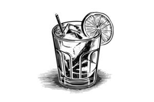 Alcoholic cocktail engraved isolated drink vector illustration. Black and white sketch composition photo