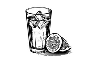 Water with lemon  hand drawn engraving style vector illustration photo
