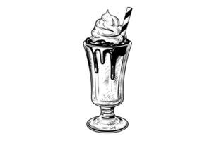 Chocolate milk shake sketch engraving vector illustration. Black and white isolated composition. photo