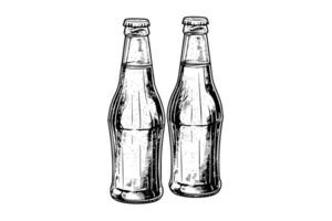 Glass bottle of soda. Ink sketch of cola hand drawn vintage vector illustration photo