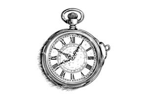 Antique pocket watch vintage engraved hand drawn vector illustration. photo