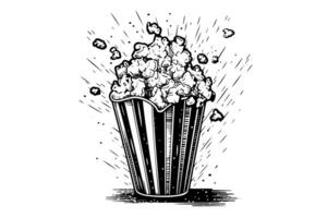 Popcorn explosion engraving ink vector illustration , line art. photo