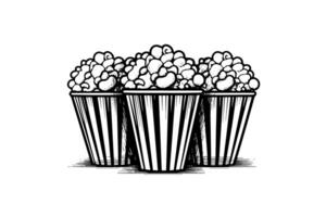 Set boxes of popcorn engraving ink vector illustration , line art. photo