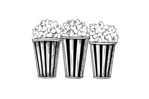 Set boxes of popcorn engraving ink vector illustration , line art. photo