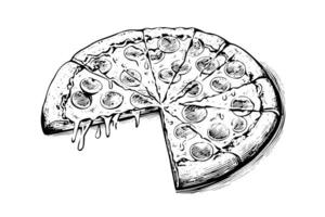 Sliced pizza sketch hand drawn engraving style Vector illustration. photo