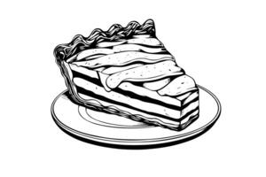 Piece of apple pie hand drawn engraving style vector illustration. photo