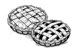 Apple pie hand drawn engraving style vector illustration photo