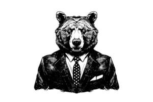 Bear in a tuxedo logotype vector engraving style illustration photo