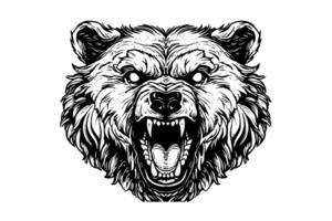 Bear growling head logotype vector engraving style illustration photo