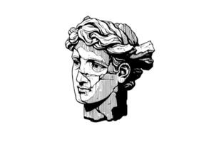 Cracked statue head of greek sculpture sketch engraving style vector illustration. photo