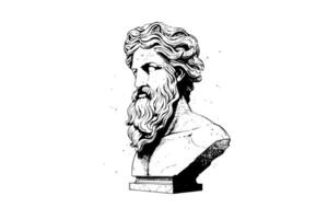 Antique statue head of greek sculpture sketch engraving style vector illustration. photo