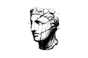 Cracked statue head of greek sculpture sketch engraving style vector illustration. photo
