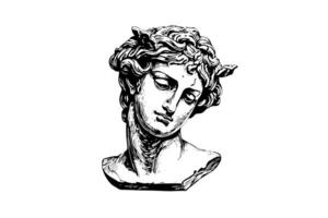 Antique statue head of greek sculpture sketch engraving style vector illustration. photo