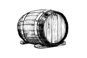 Oak wooden barrel hand drawn sketch engraving style vector illustration. photo