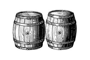 roble de madera barril mano dibujado bosquejo grabado estilo vector ilustración. foto