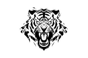 Tiger mascot sport or tattoo design. Black and white vector illustration logotype sign art. photo