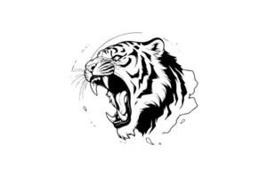 Tiger mascot sport or tattoo design. Black and white vector illustration logotype sign art. photo