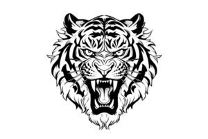 Tiger mascot sport or tattoo design. Black and white vector illustration logotype sign art. photo